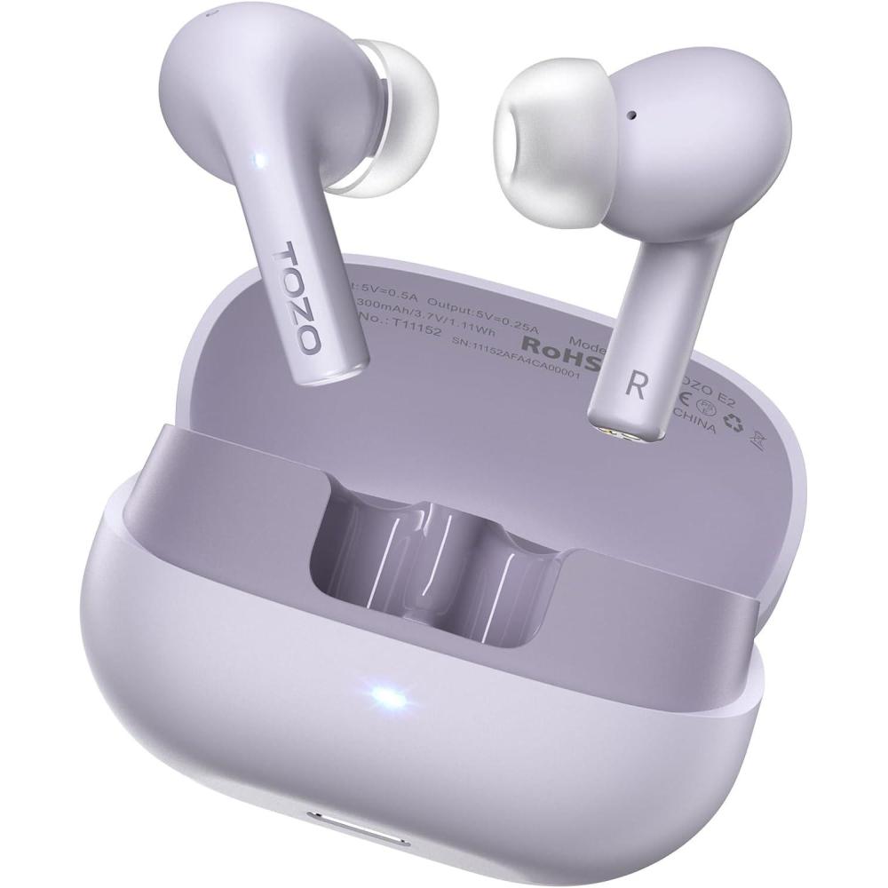 imageTOZO E2 Wireless Earbuds 10mm Drivers with Powerful Bass App Customize 32 EQs with 2 Mics AI Call Noise Cancellation 30H Playtime Bluetooth 53 Ear Buds Comfort Fit inEar HeadphonesPurple