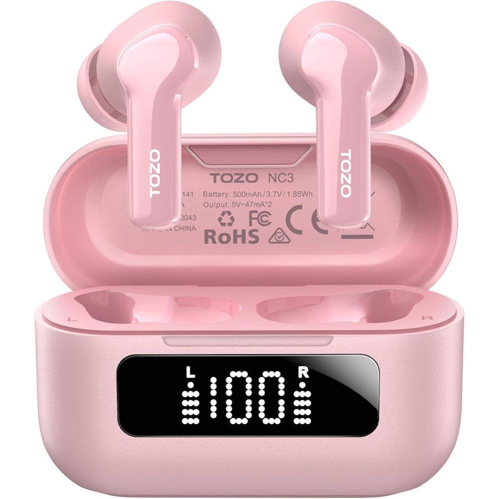 imageTOZO NC3 Hybrid Active Noise Cancelling Wireless Earbuds with 6 Mics AI Clear Call Ear Buds 55H Playtime with LED Display 32 Preset EQs via APP Bluetooth 53 IPX8 Waterproof in Ear HeadphonesRose Gold