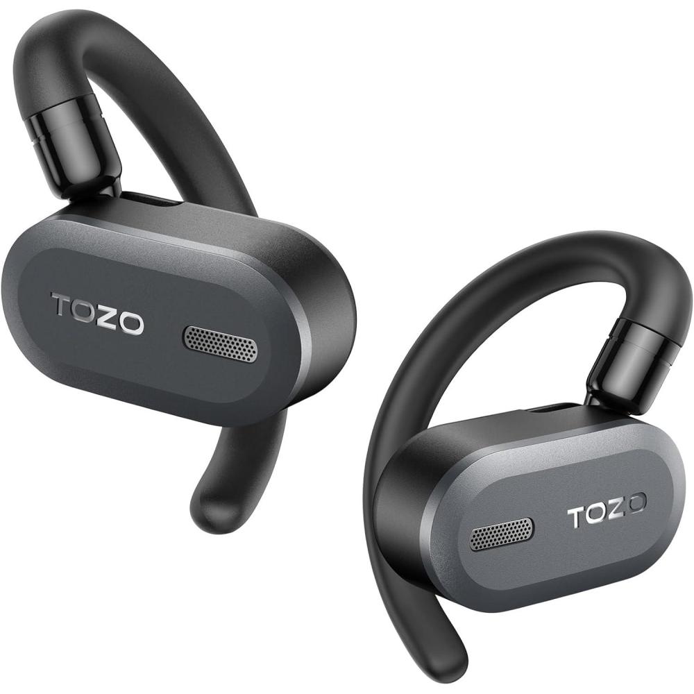imageTOZO O2 True Open Ear Wireless Headphones Lightweight with MultiAngle Adjustment Bluetooth 53 Earbuds with DualAxis Design for LongLasting Comfort CrystalClear Calls for Driving Dark BlackDark Black