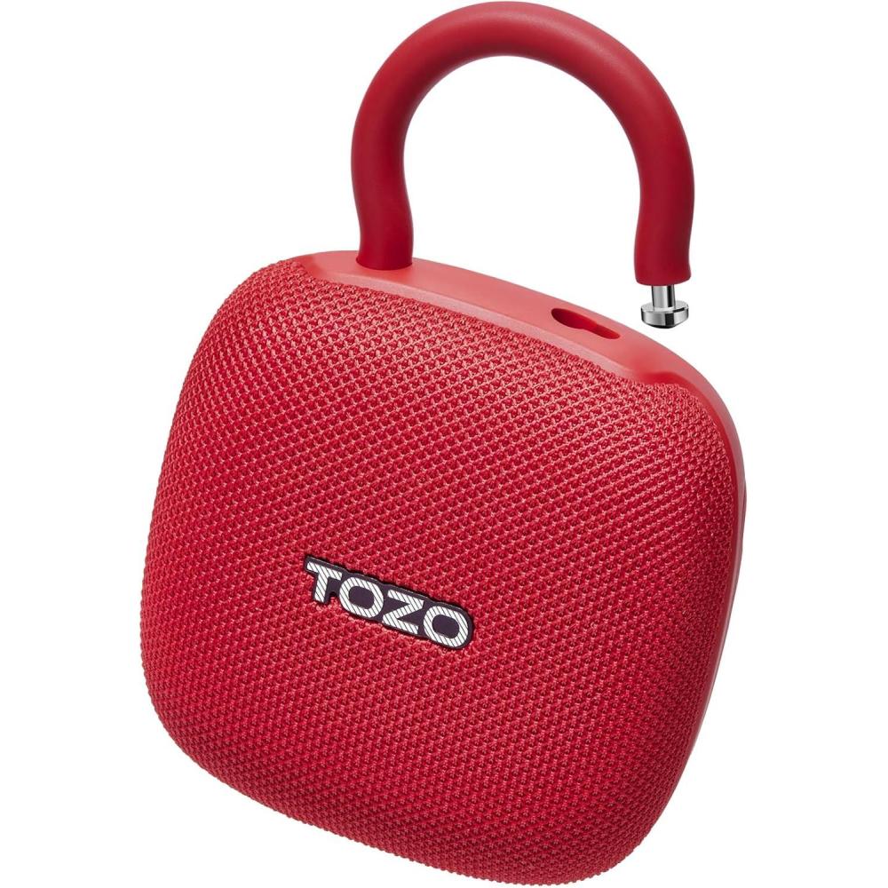 imageTOZO PE1 Portable Bluetooth Speakers with Adjustable Carabiner Mini Bluetooth Wireless Shower Speaker with IPX8 Waterproof 32H Playtime Punchy Bass Audio Speaker for Home Outdoor and Travel RedRed