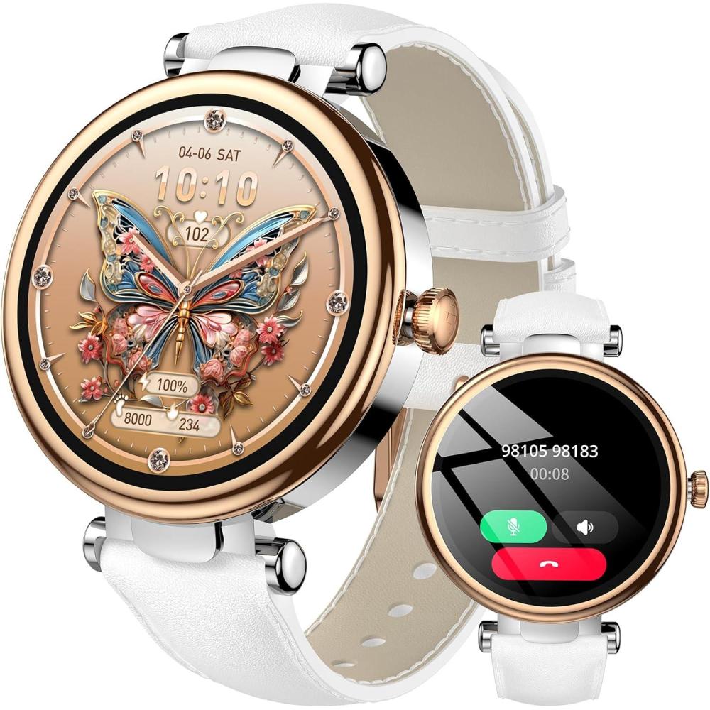 imageTOZO S8 AMOLED Smart Watch for Women 132quot HD Color Screen Health Tracker Ladies Watch with Sleep Monitor Stress Analysis 100 Sports Modes Waterproof Bluetooth Calls ampamp Text Leisure Sport TravelRose Gold Metal Case with White Leather Strap