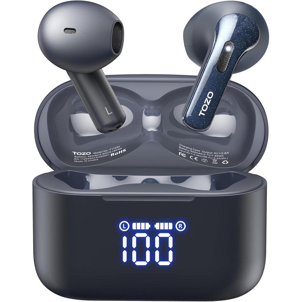 imageTOZO T21 Wireless Earbuds Bluetooth 53 in Ear Headphones Dual Mic Call Noise Cancelling IPX8 Waterproof 44H Playback Stereo Sound with LED Display Wireless Charging Case 32 EQs via APP BlackBlue
