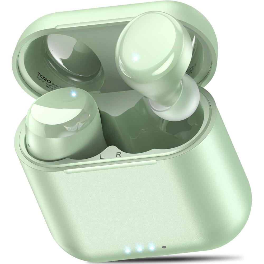 imageTOZO T6 Wireless Earbuds Bluetooth Ear Buds Stereo Sound in Ear Headphones 50 Hours Playtime AI Clear Call Wireless Charging Case APP Customizable EQs IPX8 Waterproof EarphonesGreen