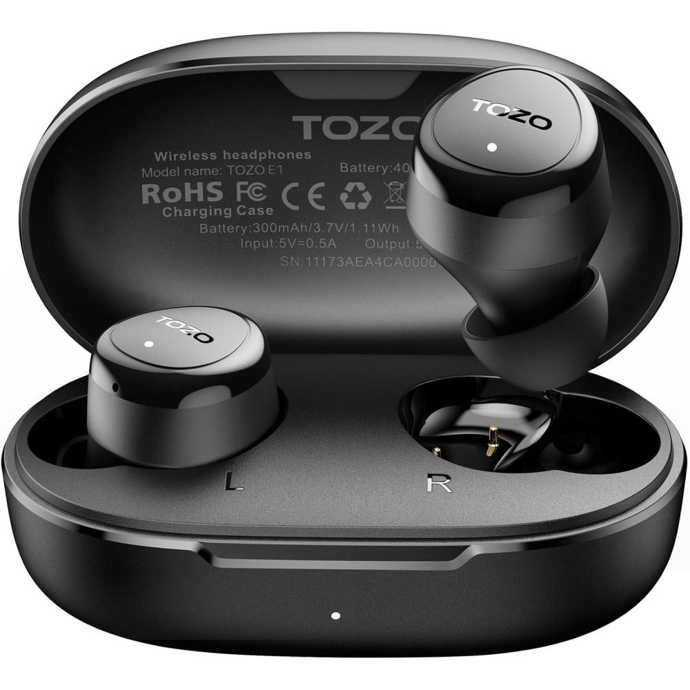 imageTOZO Wireless Earbuds Build in Mic Clear Calls Ergonomic Light Weight Bluetooth 53 in Ear Headphones Waterproof Premium Stereo Sound Ear Buds 30H Playtime with 32 EQs via APPDark Black