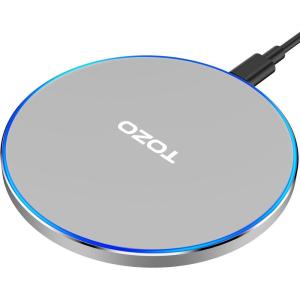 TOZO 2025 New Anti-Slip Wireless Charger 15W Max Fast Wireless Charging Pad Compatible with iPhone 17/16/16 Plus/16 Pro Max /15/14/13/SE Series, Samsung Galaxy S25/S24/S23 Series, Silver(Gray)