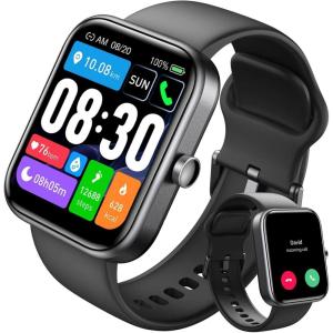 TOZO 2025 New Upgraded Smart Watch for Men Women for iPhone&Android, 1.83″ Fitness Tracker Bluetooth Call [Answer/Make], IP68 Waterproof Sleep Monitor, 100+ Sport Modes Sliver(Black)