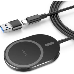 TOZO 2025 Upgraded Magnets Wireless Charger, USB C Charging Station Aviation Aluminum Computer Numerical Control Fast Charging Pad Compatible for iPhone 16/15/15 Plus/15 Pro/15 Pro Max/14, Black