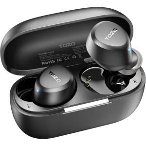 TOZO A1 Wireless Earbuds Bluetooth 5.3 Light Weight in Ear IPX5 Waterproof Headphones 2 Mic for AI Calls, Immersive Premium Sound Bass Headset with Charging Case, 32 Presets EQ Customization via App(Black)