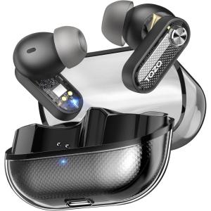 TOZO Crystal Pods Hybrid Active Noise Cancelling Wireless Earbuds, 10mm Drivers Deep Bass Stereo Sound, 4 Mics Smart ENC AI Calls, 32 EQ via App, Bluetooth 5.4 Headphones, Crystal Case Design(Black)