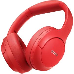 TOZO HT2 Hybrid Active Noise Cancelling Headphones, Wireless Over Ear Bluetooth Headset, 60H Playtime, Hi-Res Audio Custom EQ via App Deep Bass Comfort Fit Ear Cups, for Home Office Travel Black(Red)