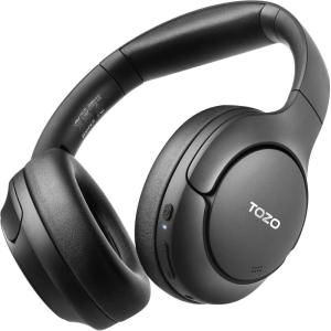 TOZO HT2 Hybrid Active Noise Cancelling Headphones, Wireless Over Ear Bluetooth Headset, 60H Playtime, Hi-Res Audio Custom EQ via App Deep Bass Comfort Fit Ear Cups, for Home Office Travel Black(Black)