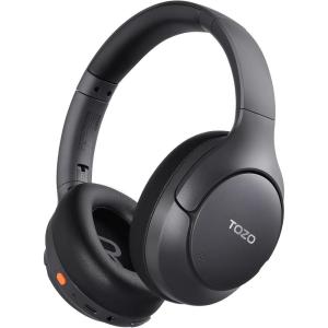 TOZO HT3 Hybrid Noise Cancelling Headphones, 90H Playtime Wireless Over Ear Bluetooth Headset, Spatial Audio AI Chat with 5 Mics, Supports Dual Connection and USB-C Input, with 32 EQ Music Modes(Black)