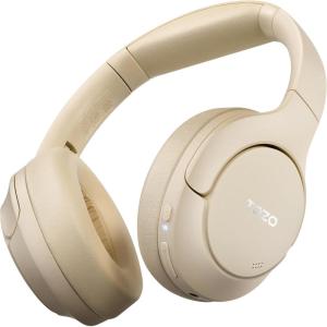 TOZO HT3 Hybrid Noise Cancelling Headphones, 90H Playtime Wireless Over Ear Bluetooth Headset, Spatial Audio AI Chat with 5 Mics, Supports Dual Connection and USB-C Input, with 32 EQ Music Modes(Khaki)