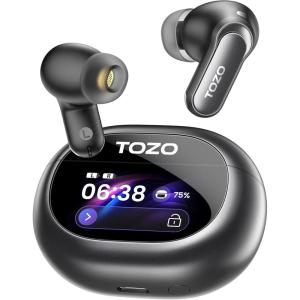 TOZO NC20 Pro Active Noise Cancelling Wireless Earbuds with Smart Touch Screen, LDAC Hi-Res Audio, Stereo Bass, 6 Mics AI Call Ear Buds, 80H Playtime, IPX8 Waterproof, 32 EQ via App, Wireless Charging(Titanium Black)