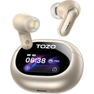 TOZO NC20 Pro Active Noise Cancelling Wireless Earbuds with Smart Touch Screen, LDAC Hi-Res Audio, Stereo Bass, 6 Mics AI Call Ear Buds, 80H Playtime, IPX8 Waterproof, 32 EQ via App, Wireless Charging(Titanium Champagne)