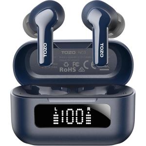 TOZO NC3 Hybrid Active Noise Cancelling Wireless Earbuds with 6 Mics AI Clear Call Ear Buds 55H Playtime with LED Display 32 Preset EQs via APP Bluetooth 5.3 IPX8 Waterproof in Ear Headphones(Blue)