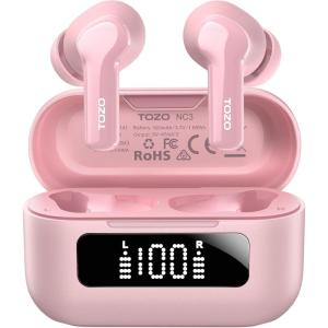 TOZO NC3 Hybrid Active Noise Cancelling Wireless Earbuds with 6 Mics AI Clear Call Ear Buds 55H Playtime with LED Display 32 Preset EQs via APP Bluetooth 5.3 IPX8 Waterproof in Ear Headphones(Rose Gold)