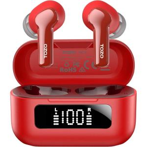 TOZO NC3 Hybrid Active Noise Cancelling Wireless Earbuds with 6 Mics AI Clear Call Ear Buds 55H Playtime with LED Display 32 Preset EQs via APP Bluetooth 5.3 IPX8 Waterproof in Ear Headphones(Red)