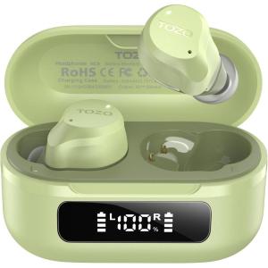 TOZO NC9 Hybrid Active Noise Cancelling Wireless Earbuds, 6 Mics ENC Clear Call, IPX8 Waterproof, in Ear Bluetooth 5.3 Headphones Stereo Bass Ear Buds 59H Playtime with LED Display 32 EQs via APP(Light Green)