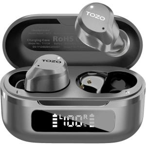 TOZO NC9 Hybrid Active Noise Cancelling Wireless Earbuds, 6 Mics ENC Clear Call, IPX8 Waterproof, in Ear Bluetooth 5.3 Headphones Stereo Bass Ear Buds 59H Playtime with LED Display 32 EQs via APP(Dark Gray)