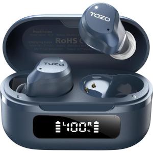 TOZO NC9 Hybrid Active Noise Cancelling Wireless Earbuds, 6 Mics ENC Clear Call, IPX8 Waterproof, in Ear Bluetooth 5.3 Headphones Stereo Bass Ear Buds 59H Playtime with LED Display 32 EQs via APP(Blue)
