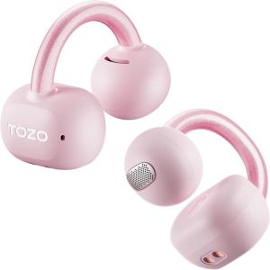 TOZO OpenEarRing True Open Ear Headphones, Lightweight Comfort Open Ear Clip Wireless Earbuds, 40H Play Bluetooth 5.4 Headphones with Smart Digital Display Design Fit Sports Running, Workout Khaki(Rose Gold)