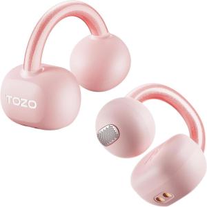 TOZO OpenEarRing True Open Ear Headphones, Lightweight Comfort Open Ear Clip Wireless Earbuds, 40H Play Bluetooth 5.4 Headphones with Smart Digital Display Design Fit Sports Running, Workout Khaki(Pink)
