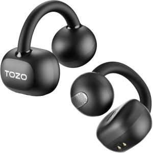 TOZO OpenEarRing True Open Ear Headphones, Lightweight Comfort Open Ear Clip Wireless Earbuds, 40H Play Bluetooth 5.4 Headphones with Smart Digital Display Design Fit Sports Running, Workout Khaki(Black)