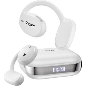 TOZO OpenEgo Open Ear Earbuds Bluetooth Headphones, 80Hrs Playtime Wireless Earbuds with Earhooks, Digital Display, 32 EQ Modes, Clear Call, Comfortable Wear, Sweat-Proof for Running Workout Black(White)
