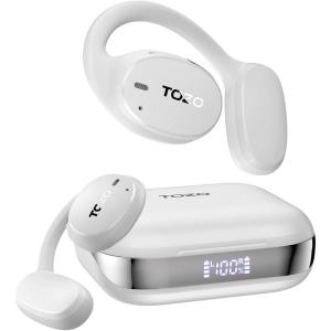 TOZO OpenEgo Open Ear Earbuds Bluetooth Headphones, 80Hrs Playtime Wireless Earbuds with Earhooks, Digital Display, 32 EQ Modes, Clear Call, Comfortable Wear, Sweat-Proof for Running Workout Black(Snow White)