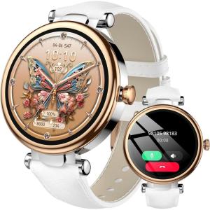 TOZO S8 AMOLED Smart Watch for Women, 1.32″ HD Color Screen, Health Tracker Ladies Watch with Sleep Monitor Stress Analysis 100+ Sports Modes Waterproof, Bluetooth Calls & Text, Leisure Sport Travel(Rose Gold Metal Case with White Leather Strap)