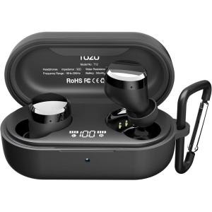 TOZO T12 Protective Silicone Case Shockproof Soft Skin Cover for TOZO T12 Earbuds with Front LED Visible and Keychain Black(Black)