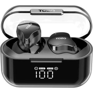 TOZO T18 Wireless Earbuds Bluetooth Headphones 5.3, IPX8 Waterproof Ear Buds, 4 Mic Clear Call Long Playtime with LED Digital Display Charging Case, Stereo Bass Sound 32 Customized EQ via APP