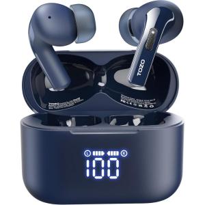 TOZO T20 Wireless Earbuds Bluetooth Headphones 48.5 Hrs Playtime with LED Digital Display, IPX8 Waterproof, Dual Mic Call Noise Cancelling 10mm Broad Range Speakers, New Version(Blue)