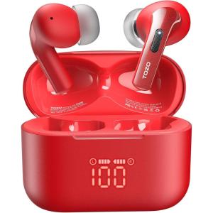 TOZO T20 Wireless Earbuds Bluetooth Headphones 48.5 Hrs Playtime with LED Digital Display, IPX8 Waterproof, Dual Mic Call Noise Cancelling 10mm Broad Range Speakers, New Version(Dark Red)