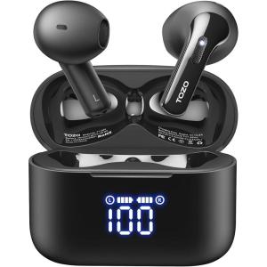 TOZO T21 Wireless Earbuds Bluetooth 5.3 in Ear Headphones Dual Mic Call Noise Cancelling IPX8 Waterproof 44H Playback Stereo Sound with LED Display Wireless Charging Case 32 EQs via APP Black(Black)