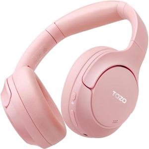 TOZO Hybrid Active Noise Cancelling Headphones, Wireless Over Ear Bluetooth Headset, 60H Playtime, Hi-Res Audio Custom EQ via App Deep Bass Comfort Fit Ear Cups, for Home Office Travel Pink