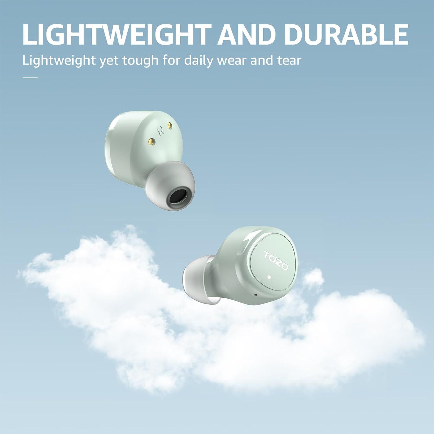 imageTOZO T12 Wireless Earbuds Bluetooth 53 Headphones Call ENC Noise Cancelling Mic 55Hrs Playtime App Customize EQ IPX8 Waterproof LED Digital Display Premium Sound HeadsetLight Green