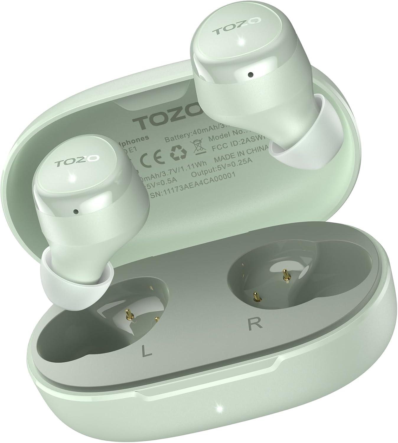 imageTOZO T12 Wireless Earbuds Bluetooth 53 Headphones Call ENC Noise Cancelling Mic 55Hrs Playtime App Customize EQ IPX8 Waterproof LED Digital Display Premium Sound HeadsetLight Green