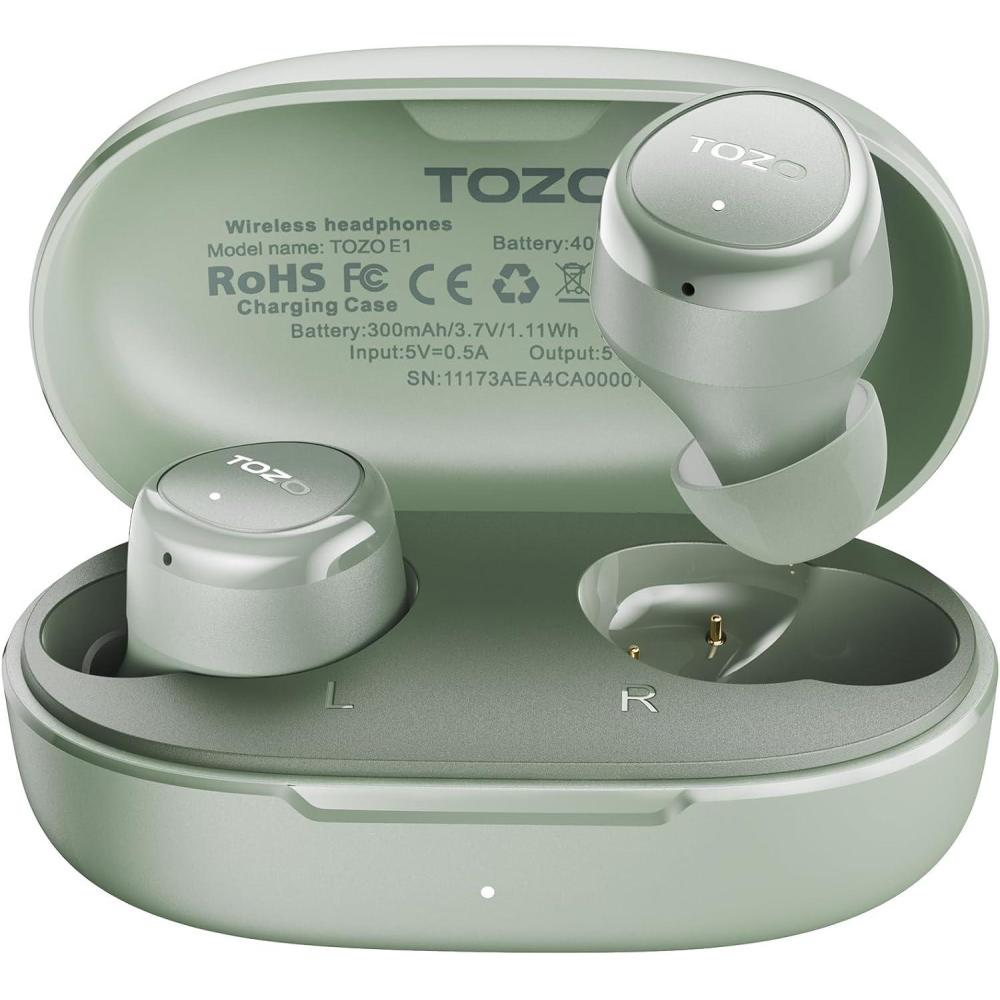 imageTOZO T12 Wireless Earbuds Bluetooth 53 Headphones Call ENC Noise Cancelling Mic 55Hrs Playtime App Customize EQ IPX8 Waterproof LED Digital Display Premium Sound HeadsetLight Green