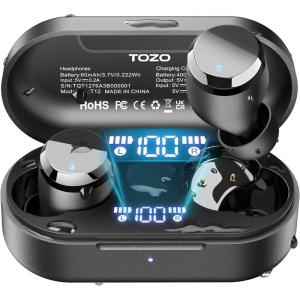 TOZO T12 Wireless Earbuds Bluetooth 5.3 Headphones, Call ENC Noise Cancelling Mic, 55Hrs Playtime App Customize EQ IPX8 Waterproof LED Digital Display Premium Sound Headset(Matte Black)