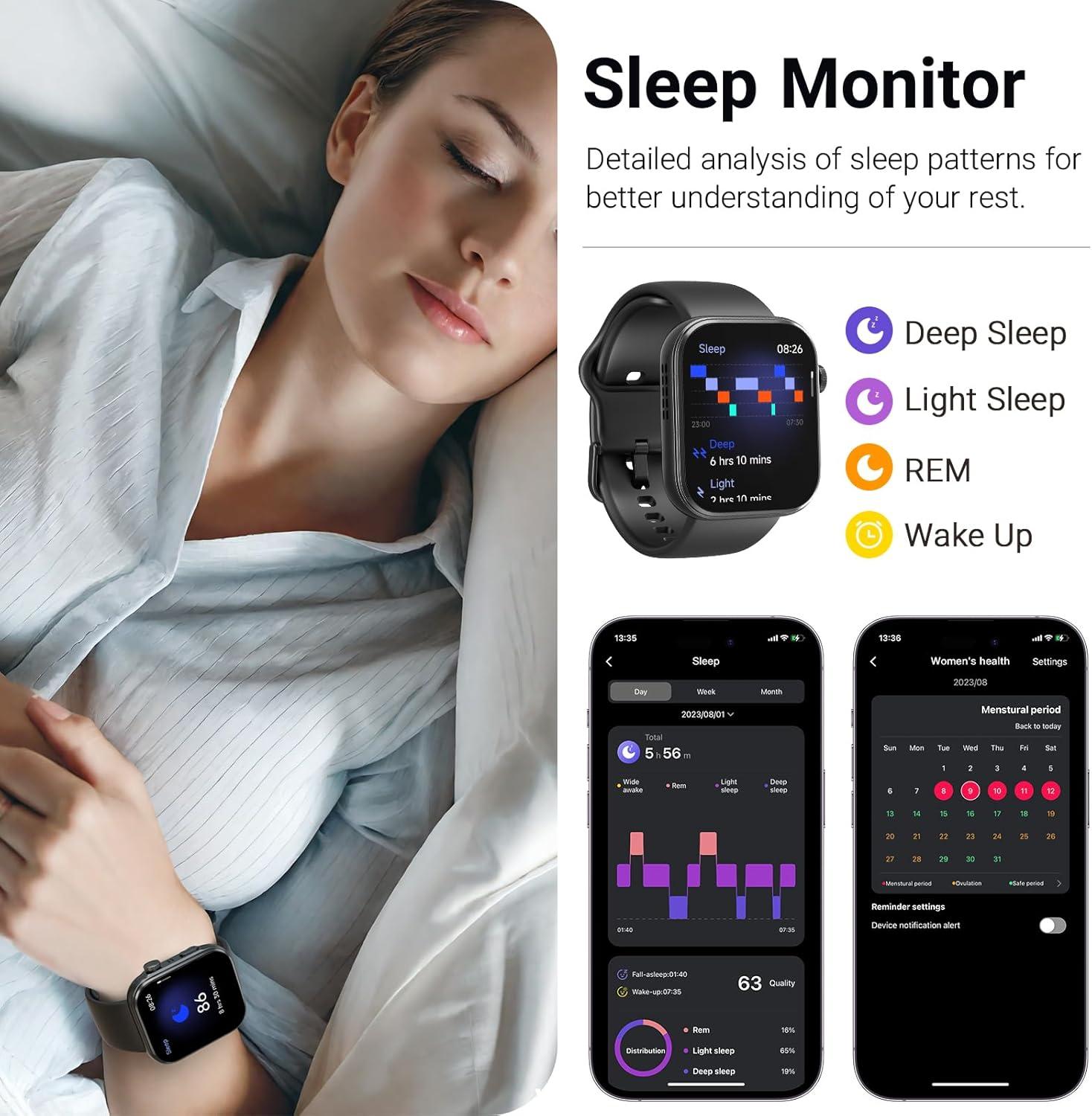 imageTOZO AMOLED S6 Smart Watch 185quot UltraClear Screen Dynamic Faces Bluetooth Call 100 Sports Modes Fitness Activity Tracker with Sleep Monitor IP68 Waterproof Black
