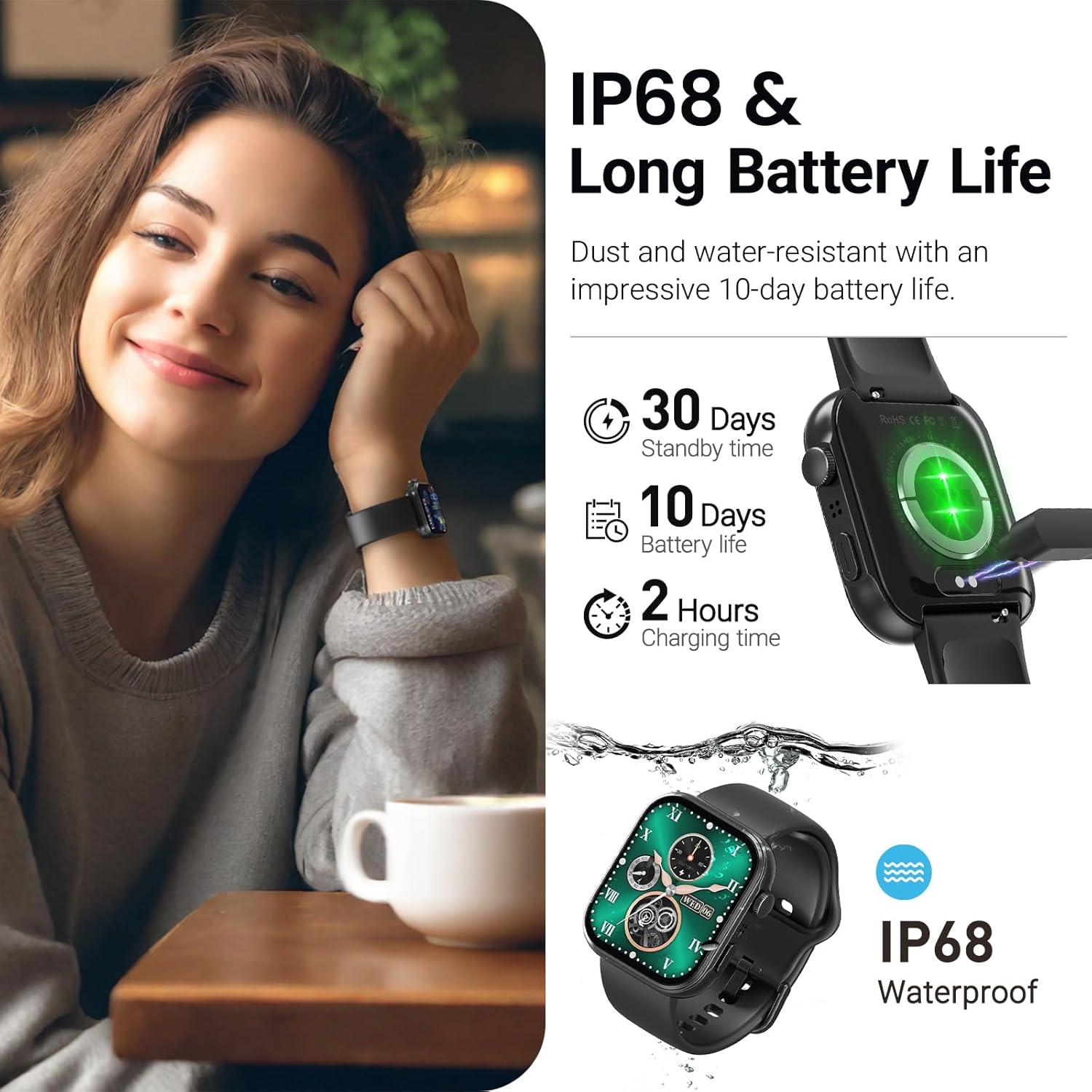 imageTOZO AMOLED S6 Smart Watch 185quot UltraClear Screen Dynamic Faces Bluetooth Call 100 Sports Modes Fitness Activity Tracker with Sleep Monitor IP68 Waterproof Black