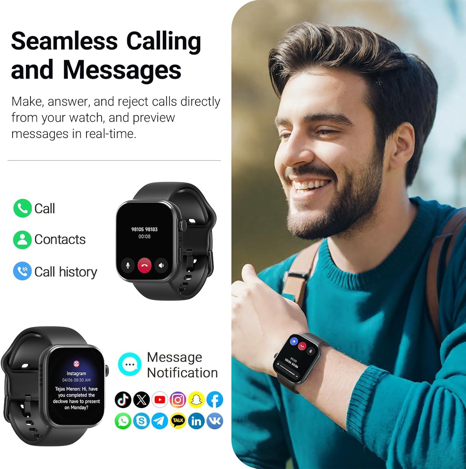 imageTOZO AMOLED S6 Smart Watch 185quot UltraClear Screen Dynamic Faces Bluetooth Call 100 Sports Modes Fitness Activity Tracker with Sleep Monitor IP68 Waterproof Black