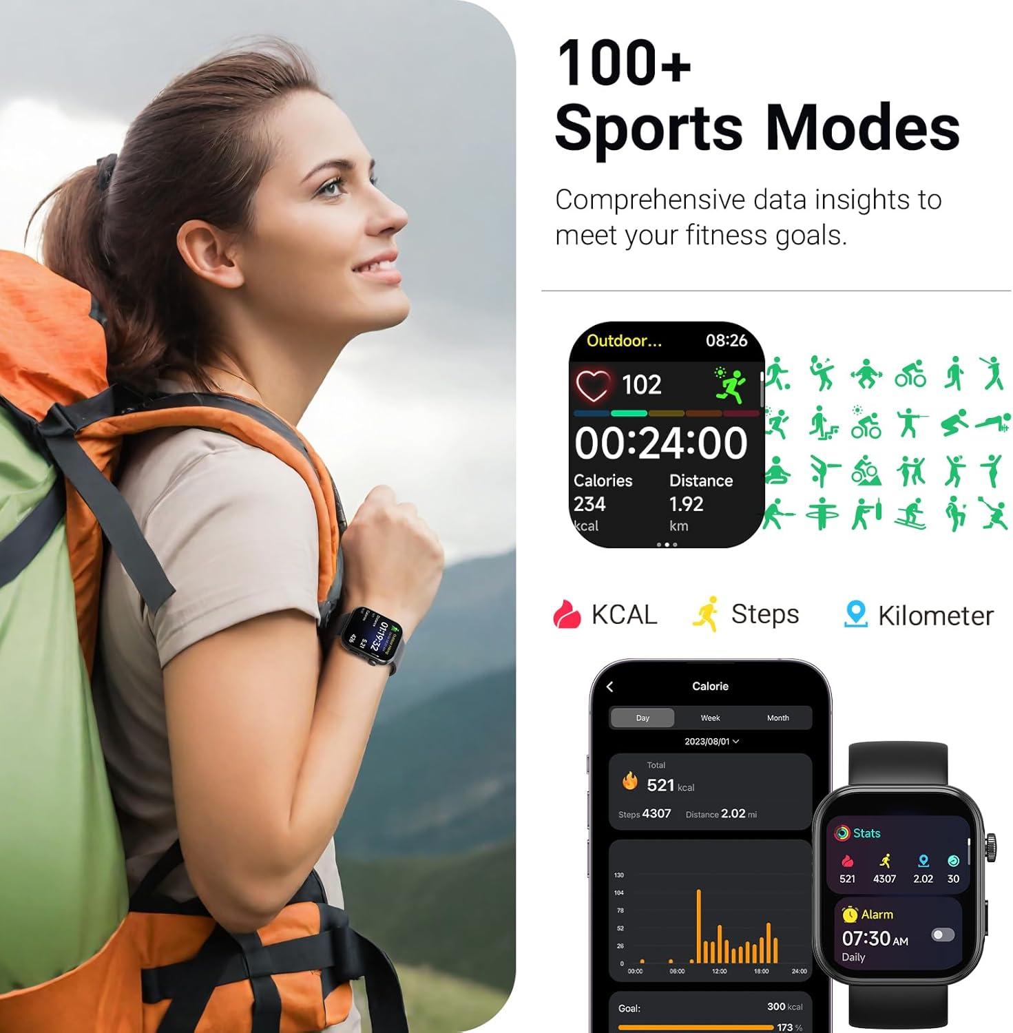imageTOZO AMOLED S6 Smart Watch 185quot UltraClear Screen Dynamic Faces Bluetooth Call 100 Sports Modes Fitness Activity Tracker with Sleep Monitor IP68 Waterproof Black