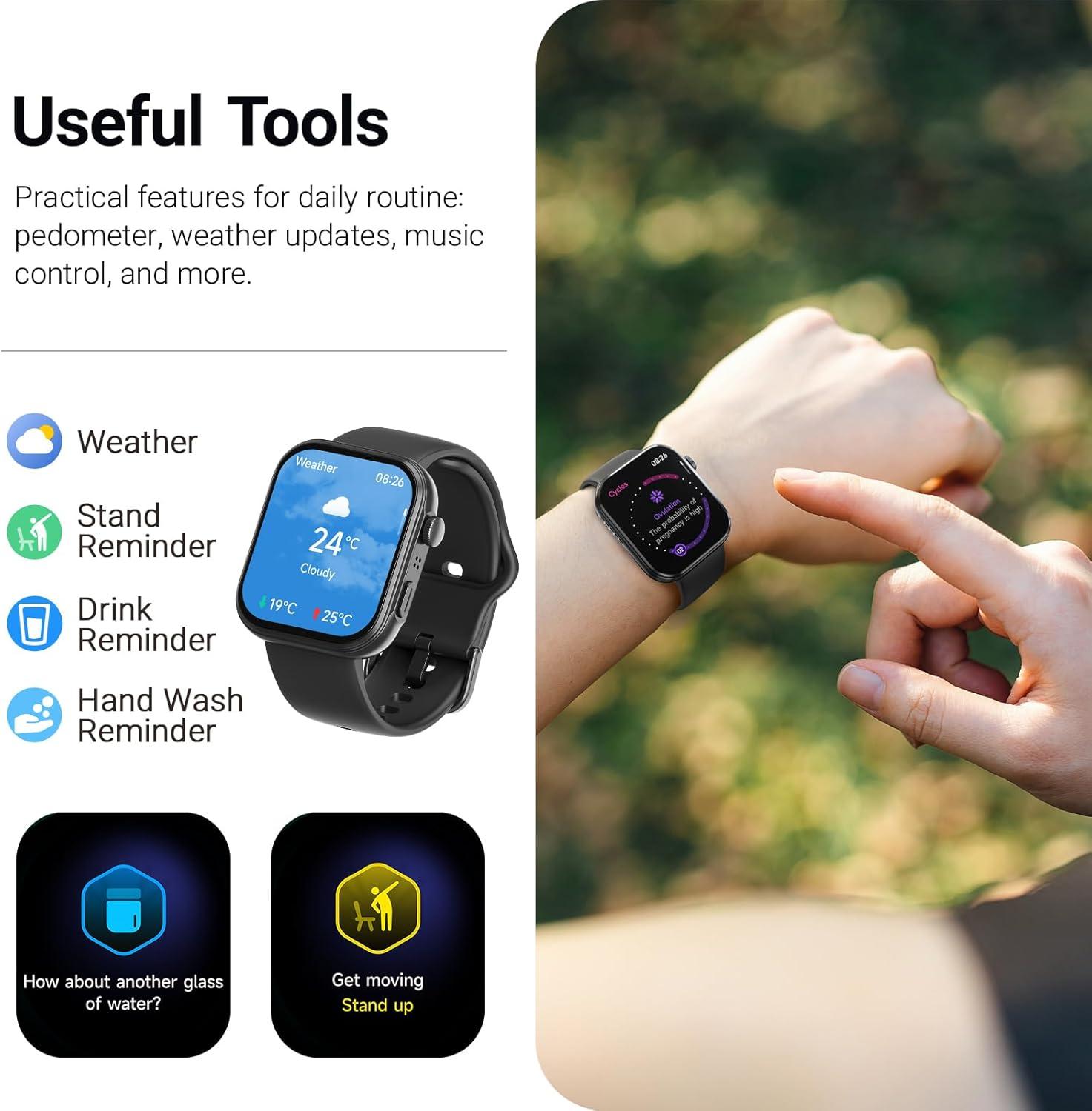 imageTOZO AMOLED S6 Smart Watch 185quot UltraClear Screen Dynamic Faces Bluetooth Call 100 Sports Modes Fitness Activity Tracker with Sleep Monitor IP68 Waterproof Black