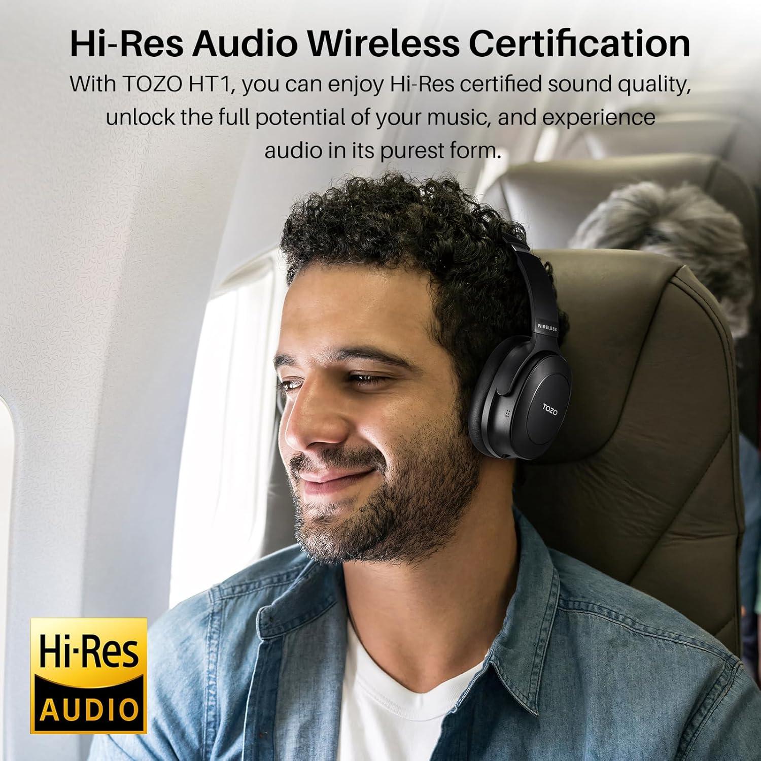 imageTOZO Hybrid Active Noise Cancelling Headphones Wireless Over Ear Bluetooth Headset 60H Playtime HiRes Audio Custom EQ via App Deep Bass Comfort Fit Ear Cups for Home Office Travel WhiteBlack