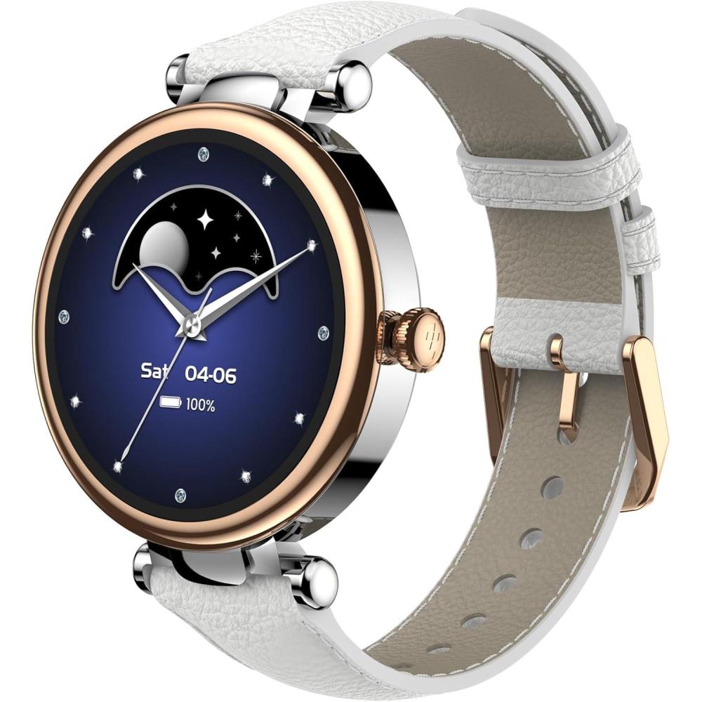imageTOZO S8 AMOLED Smart Watch for Women 132quot HD Color Screen Health Tracker Ladies Watch with Sleep Monitor Stress Analysis 100 Sports Modes Waterproof Bluetooth Calls ampamp Text Leisure Sport TravelWhite Leather Strap