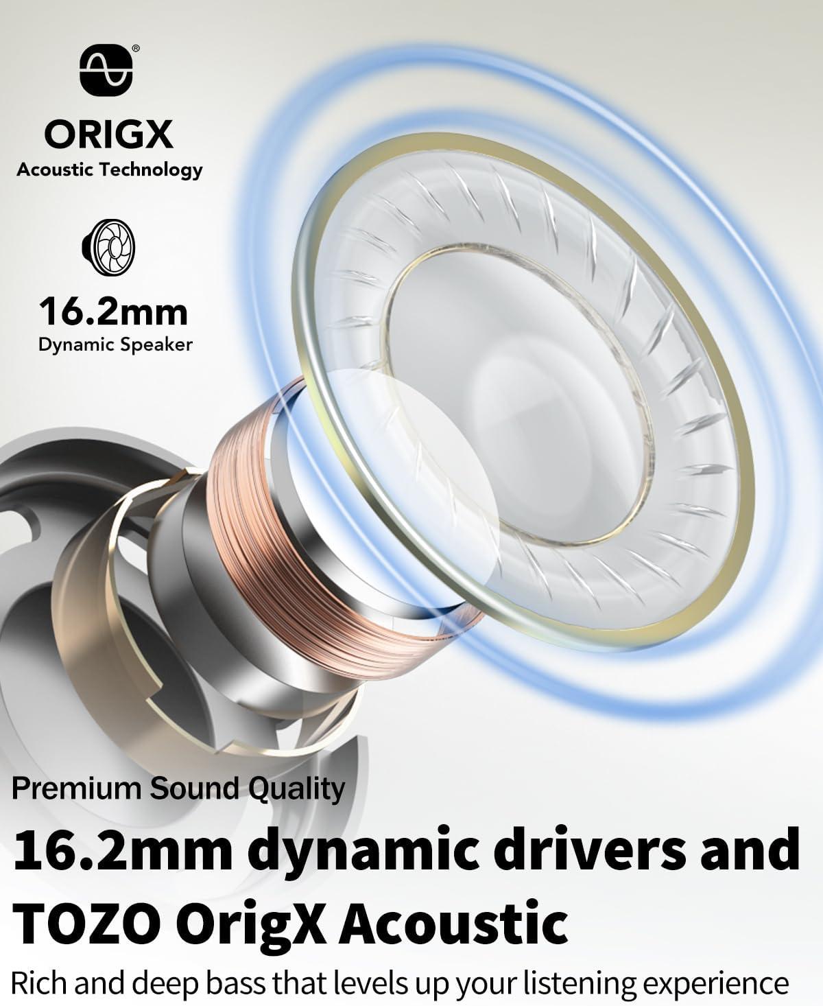 imageTOZO Upgraded Open Ear Headphones Bluetooth 53 Air Conduction Wireless Headphones Sport Earbuds with Premium Sound 32 EQs via APP DualMic Call Noise Reduction Earphones with Hair Band for CyclingKhaki