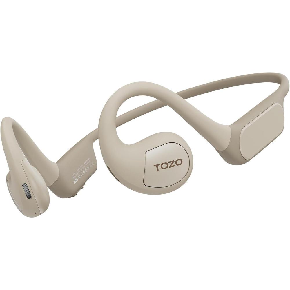 imageTOZO Upgraded Open Ear Headphones Bluetooth 53 Air Conduction Wireless Headphones Sport Earbuds with Premium Sound 32 EQs via APP DualMic Call Noise Reduction Earphones with Hair Band for CyclingKhaki